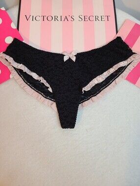 VTG Victoria's Secret Satin Ruffle Trimmed Lace Cheeky Panty Size Sm